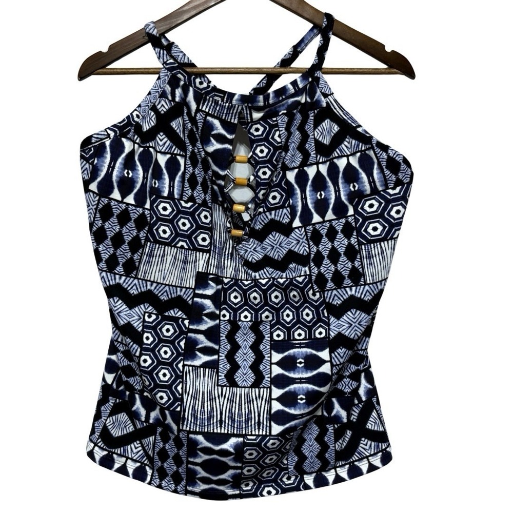 Bleu Rod Beattie Swim Top Womens 22W Blue Batik Southwest Padded Wire Racerback